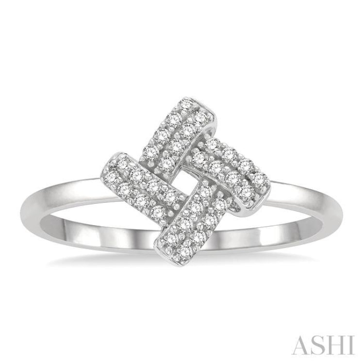 1/10 Ctw Petite Interwoven Round Cut Diamond Fashion Ring in 10K White Gold