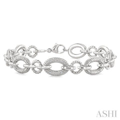 1/10 Ctw Round Cut Diamond Bold Oval Shape Rope Link Bracelet in Sterling Silver