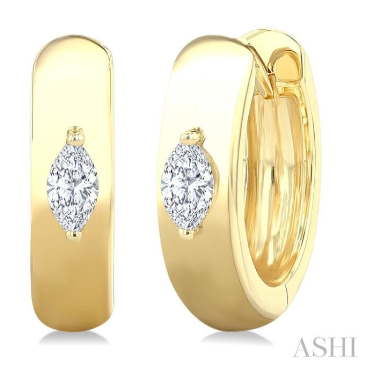 1/6 Ctw Marquise Shape Diamond Petite Huggie Earrings in 10K Yellow Gold