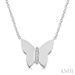 1/20 Ctw Butterfly Round Cut Diamond Fashion Pendant With Chain in Sterling Silver