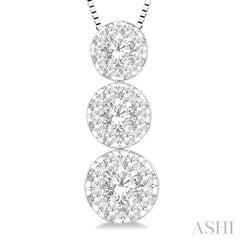 1/2 Ctw Lovebright 3 stone Essential Round Cut Diamond Pendant with Chain in 14K White Gold