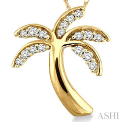 1/10 Ctw Palm Tree Round Cut Diamond Pendant in 10K Yellow Gold with Chain