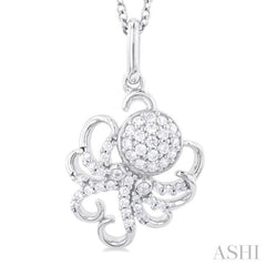 1/5 Ctw Petite Octopus Round Cut Diamond Fashion Pendant With Chain in 10K White Gold