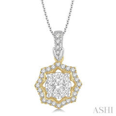 1/3 Ctw Star Lattice Lovebright Round Cut Diamond Pendant With Chain in 14K White and Yellow Gold