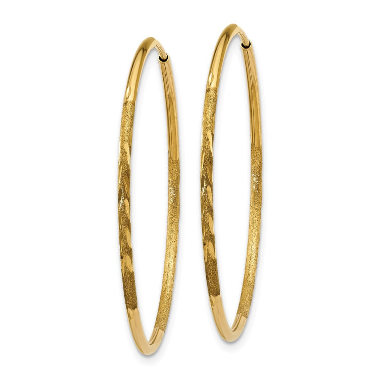 14k 1.2x30mm Satin Diamond-cut Endless Tube Hoop Earrings