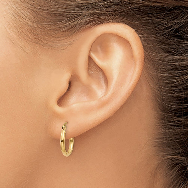 14k 2x15mm Polished Tube Hoop Earrings