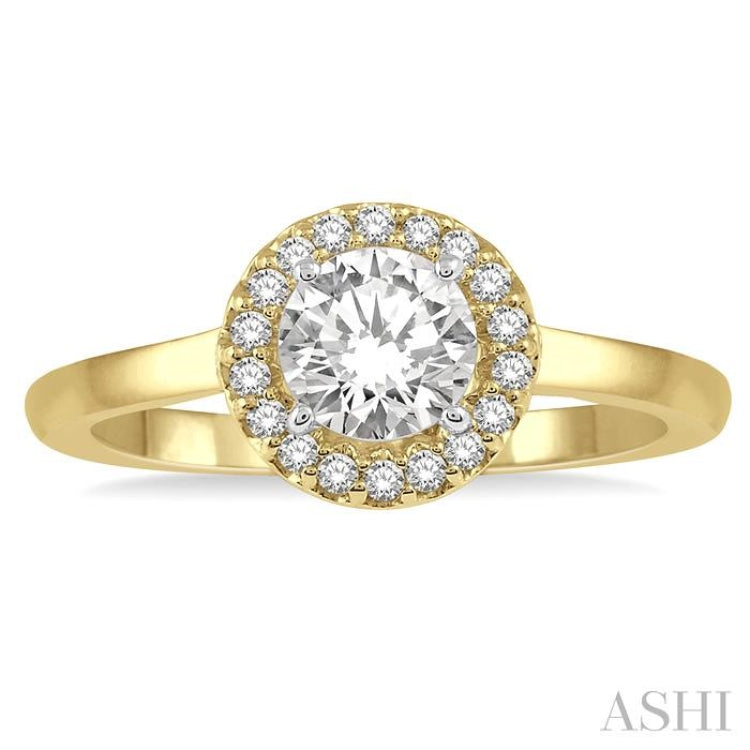 1/3 Ctw Diamond Halo Engagement Ring With 1/4 Ct Round Cut Center Stone in 14K Yellow and White Gold