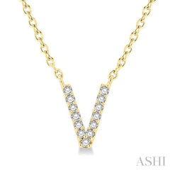 1/20 Ctw Initial 'V' Round Cut Diamond Pendant With Chain in 10K Yellow Gold