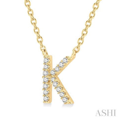 1/20 Ctw Initial 'K' Round Cut Diamond Pendant With Chain in 10K Yellow Gold
