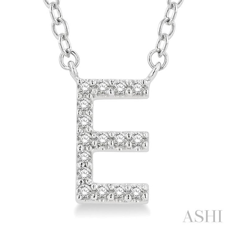 1/20 Ctw Initial 'E' Round Cut Diamond Pendant With Chain in 10K White Gold