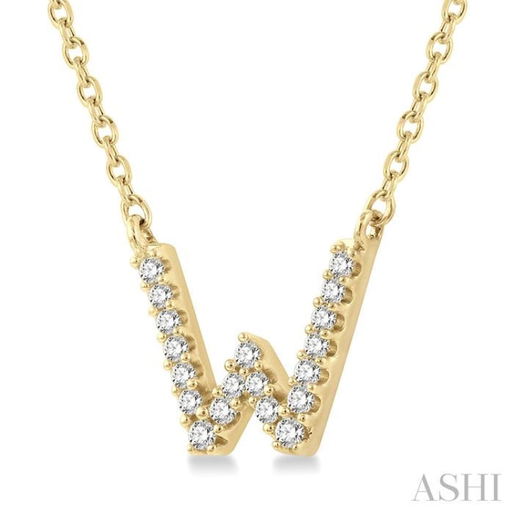 1/20 Ctw Initial 'W' Round Cut Diamond Pendant With Chain in 10K Yellow Gold