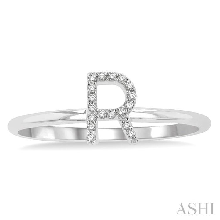 1/20 Ctw Initial 'R' Round Cut Diamond Fashion Ring in 10K White Gold