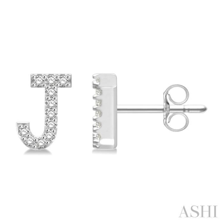 1/10 Ctw Initial 'J' Round Cut Diamond Earrings in 10K White Gold