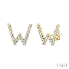 1/8 Ctw Initial 'W' Round Cut Diamond Earrings in 10K Yellow Gold