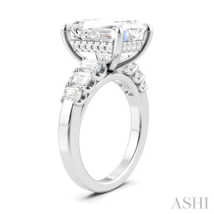 1 1/4 Ctw Emerald Shape Emerald and Round Cut Diamond Semi-Mount Engagement Ring in 14K White Gold