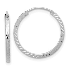 14k White Gold 1.35x20mm Diamond-cut Square-Tube Endless Hoop Earrings