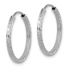 14k White Gold 1.35x20mm Diamond-cut Square-Tube Endless Hoop Earrings
