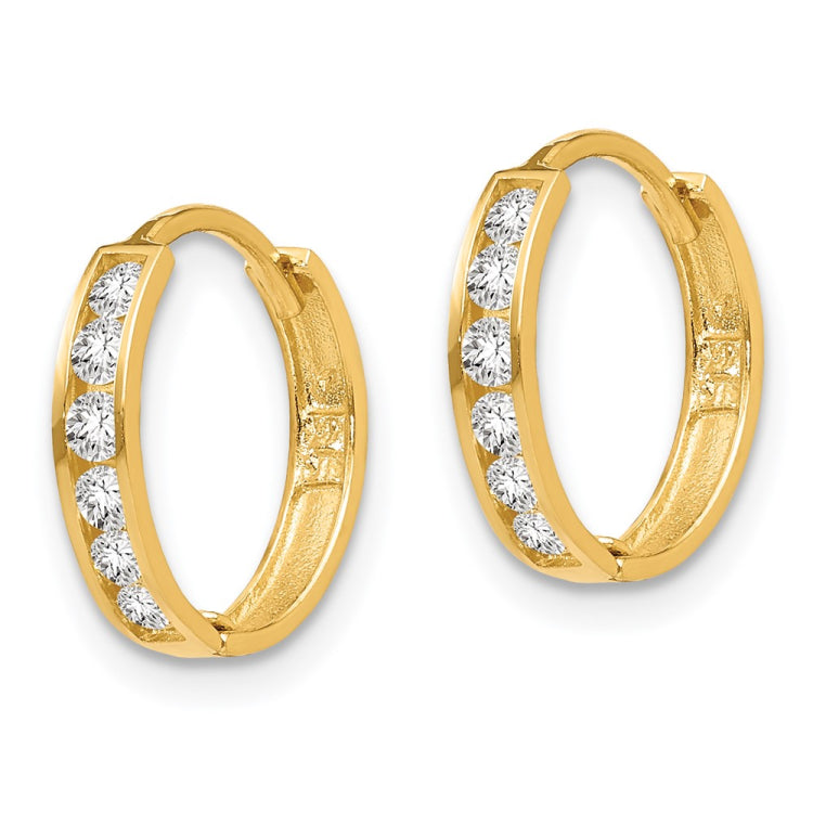 14k Madi K CZ 2x11mm Hinged Hoop Earrings