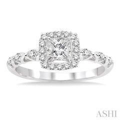 1/2 Ctw Diamond Engagement Ring with 1/4 Ct Princess Cut Center Stone in 14K White Gold