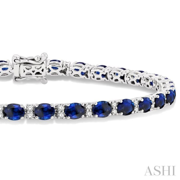 4X3 MM Oval Cut Sapphire and 5/8 Ctw Round Cut Diamond Precious Bracelet in 14K White Gold