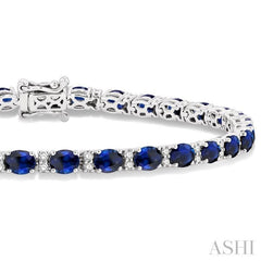 4X3 MM Oval Cut Sapphire and 5/8 Ctw Round Cut Diamond Precious Bracelet in 14K White Gold