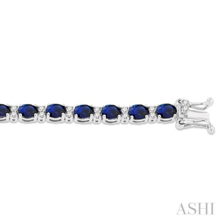 4X3 MM Oval Cut Sapphire and 5/8 Ctw Round Cut Diamond Precious Bracelet in 14K White Gold