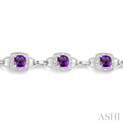 5x5 MM Cushion Shape Amethyst and 1/6 Ctw Round Cut Diamond Bracelet in 10K White Gold