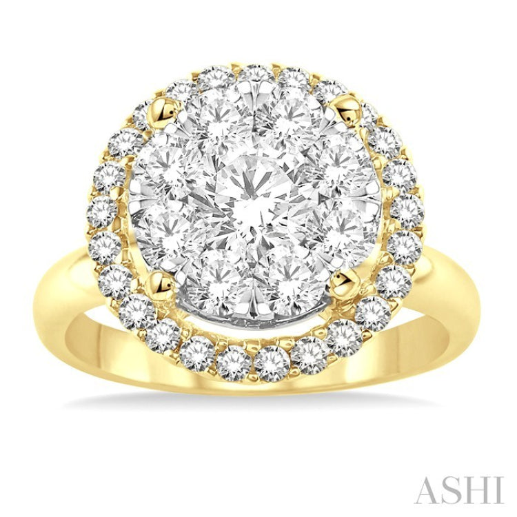 1 1/2 Ctw Lovebright Round Cut Diamond Engagement Ring in 14K Yellow and White Gold