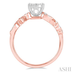 1/2 Ctw Marquise and Circular Mount Carved Lovebright Round Cut Diamond Engagement Ring in 14K Rose and White Gold