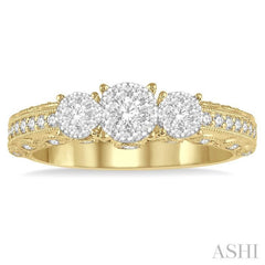 1/2 Ctw Tri-Mount Lovebright Round Cut Diamond Ring in 14K Yellow & White Gold