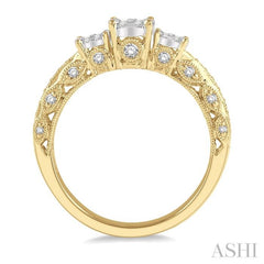1/2 Ctw Tri-Mount Lovebright Round Cut Diamond Ring in 14K Yellow & White Gold