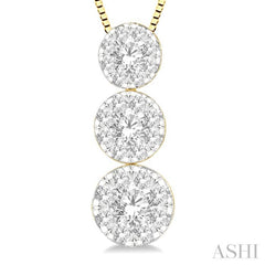 1/2 Ctw Lovebright 3 stone Essential Round Cut Diamond Pendant with Chain in 14K Yellow and White Gold