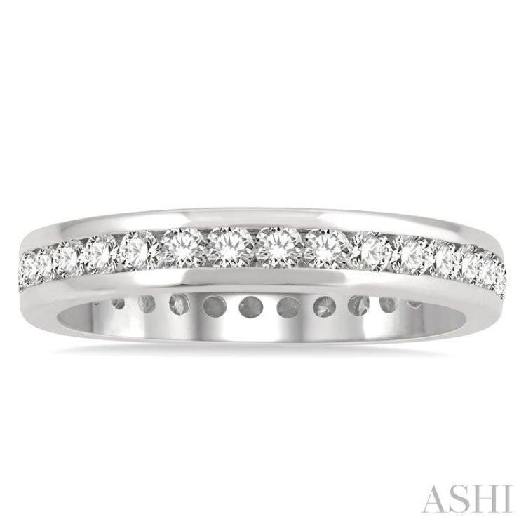 1 Ctw Channel Round Cut Diamond Eternity Wedding Band in 14K White Gold