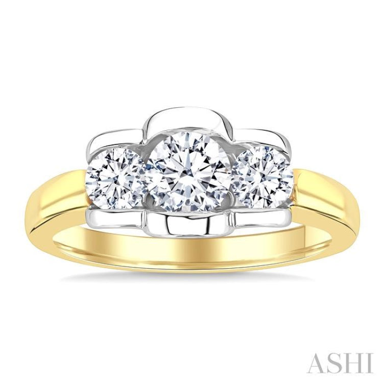 1 Ctw 3-Stone Round Cut Diamond Fashion Ring in 14K Yellow and White Gold