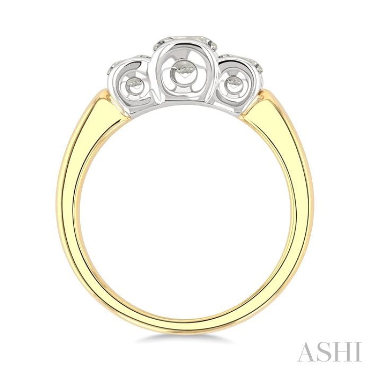 1 Ctw 3-Stone Round Cut Diamond Fashion Ring in 14K Yellow and White Gold