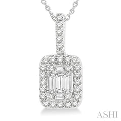 1/2 Ctw Baguette & Round Cut Fusion Diamond Pendant With Chain in 14K White Gold