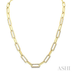 1/4 Ctw Bold Paperclip Round Cut Diamond Necklace in Yellow Gold Vermeil