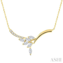 1/3 Ctw Leaf Motif Drop Marquise and Round Cut Diamond Fashion Necklace in 14K Yellow Gold