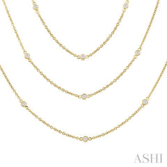 1 Ctw Bezel Set Round Cut Diamond 60-Inch Long Station Necklace in 14K Yellow Gold