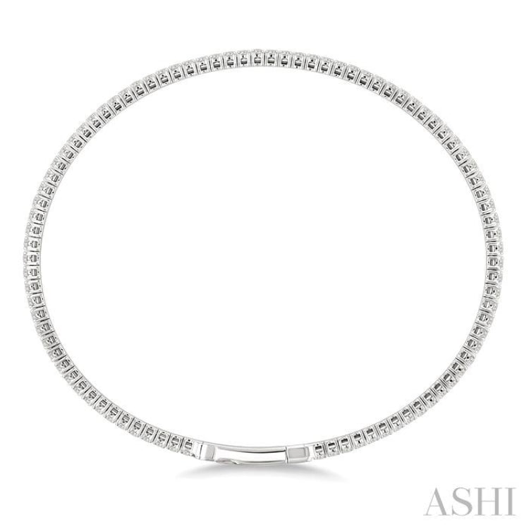 2 Ctw Full Length Round Cut Diamond Straight Flex Bangle in 14K White Gold