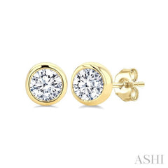 1/4 Ctw Bezel Set Round Cut Diamond Stud Earrings in 14K Yellow Gold