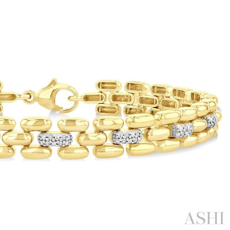 1/6 Ctw Bold Panther Link Round Cut Diamond Fashion Bracelet in Yellow Gold Vermeil