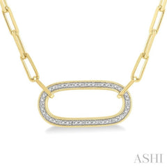 1/10 Ctw Paperclip Round Cut Diamond Fashion Pendant With Chain in Yellow Gold Vermeil