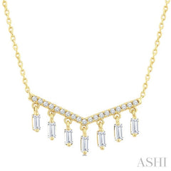 1/2 Ctw Mini Chandelier Baguette and Round Cut Diamond Fashion Necklace in 14K Yellow Gold