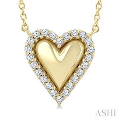 1/8 Ctw Petite Overlay Heart Round Cut Diamond Fashion Pendant With Chain in 10K Yellow Gold