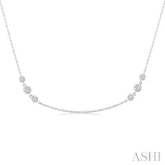 1 Ctw Three Stone Bezel Set Round Cut Diamond Station Necklace in 14K White Gold