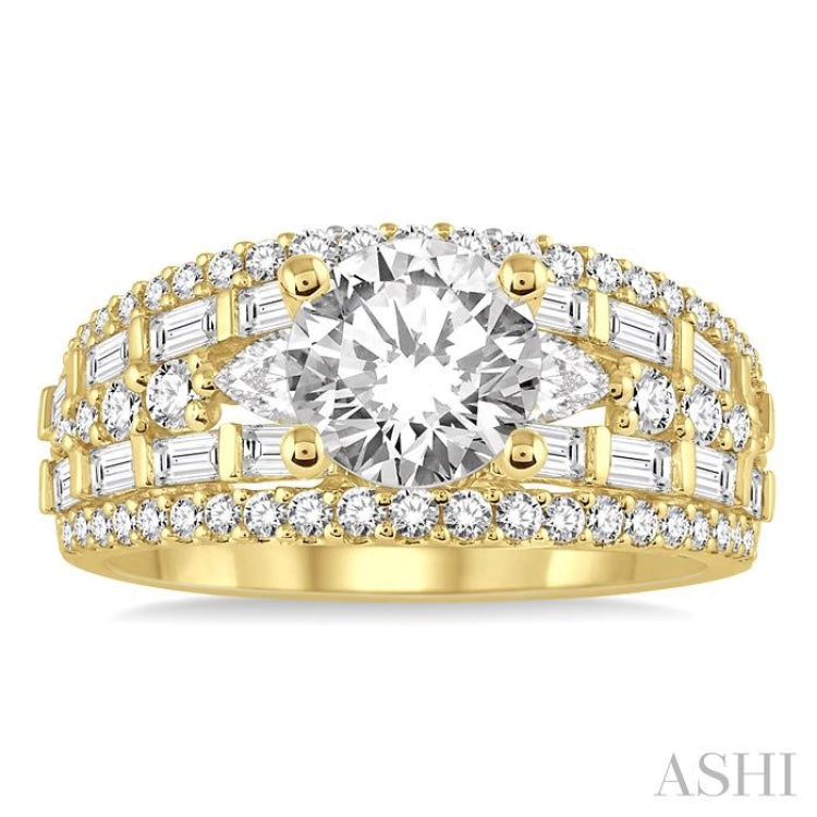 1 1/3 Ctw Diamond Semi-Mount Engagement Ring in 14K Yellow Gold