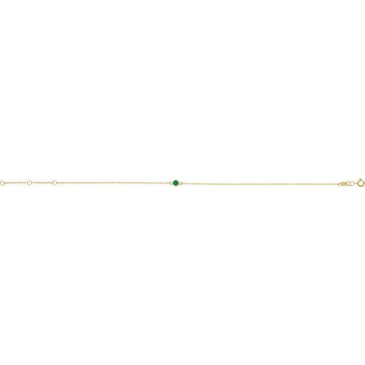 14K Yellow Gold Lab-Grown Emerald Bezel-Set Solitaire 6 1/2-7 1/2" Bracelet