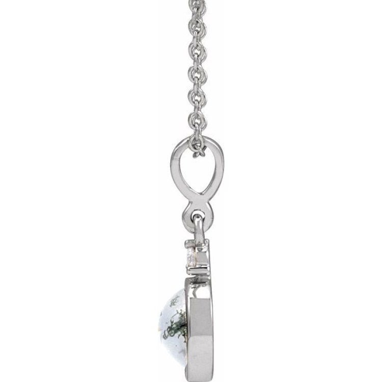 Sterling Silver 6 mm Natural Moss Agate & .03 CTW Natural Diamond 16-18" Necklace