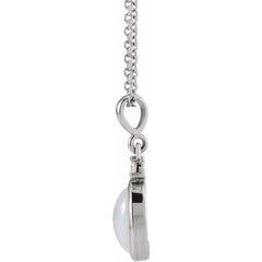 14K White Gold 9x7 mm Natural White Opal & .03 CT Natural Diamond 16-18" Necklace